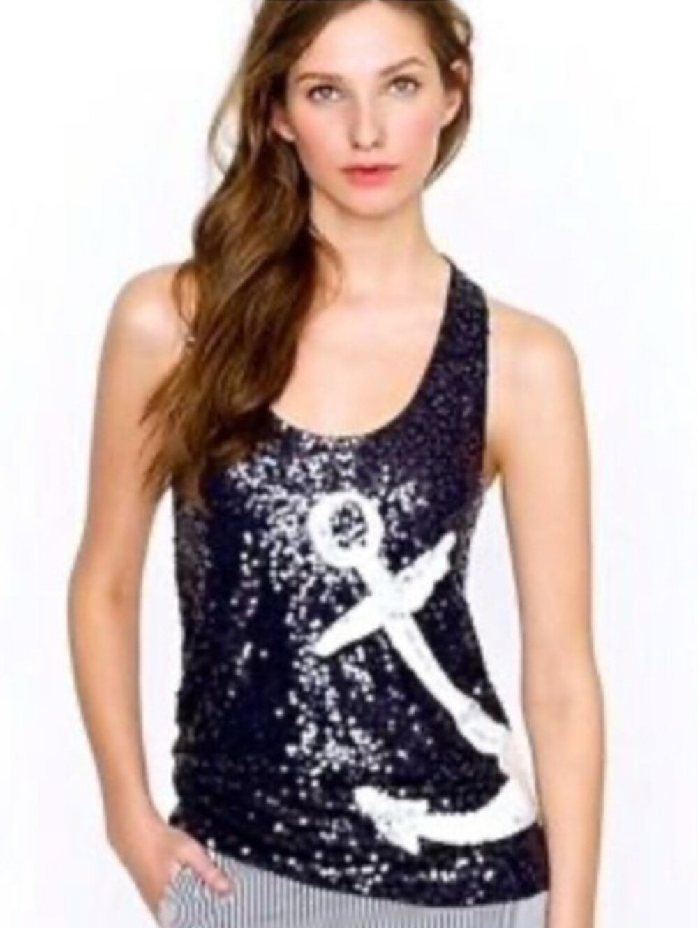 J. Crew Navy Sequin Anchor Tank - Medium